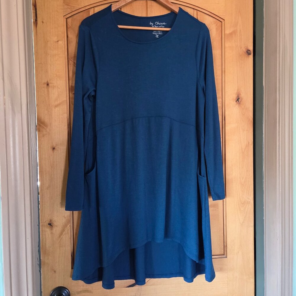 Chico's Sz 1 (S) Hi-Lo A-Line Long Knit Tunic/Short Knit Dress w/Back Buttons